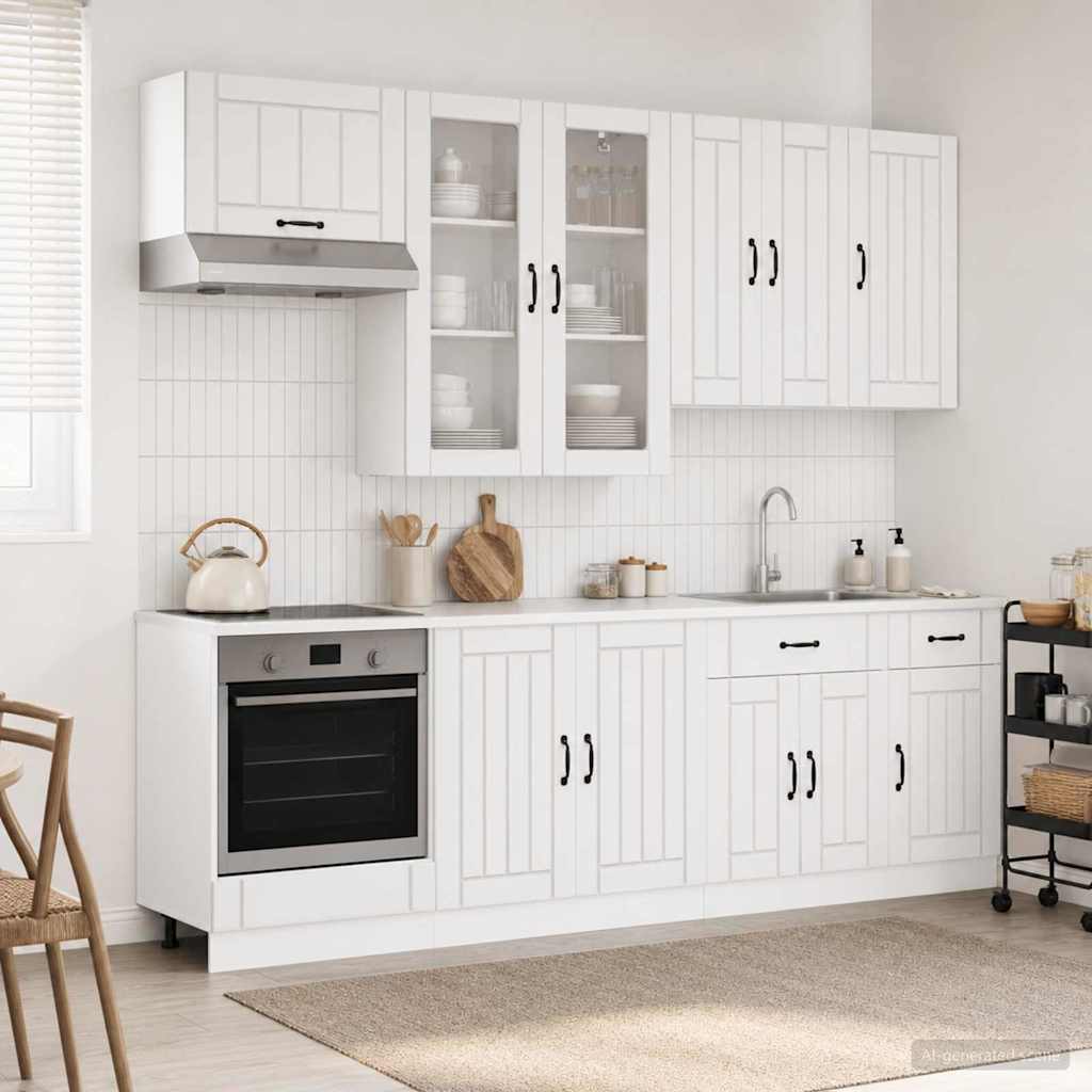 vidaXL Μονάδα κουζίνας LUCCA 8 pcs Γυαλιστερό Λευκό Επεξεργασμένο Ξύλο