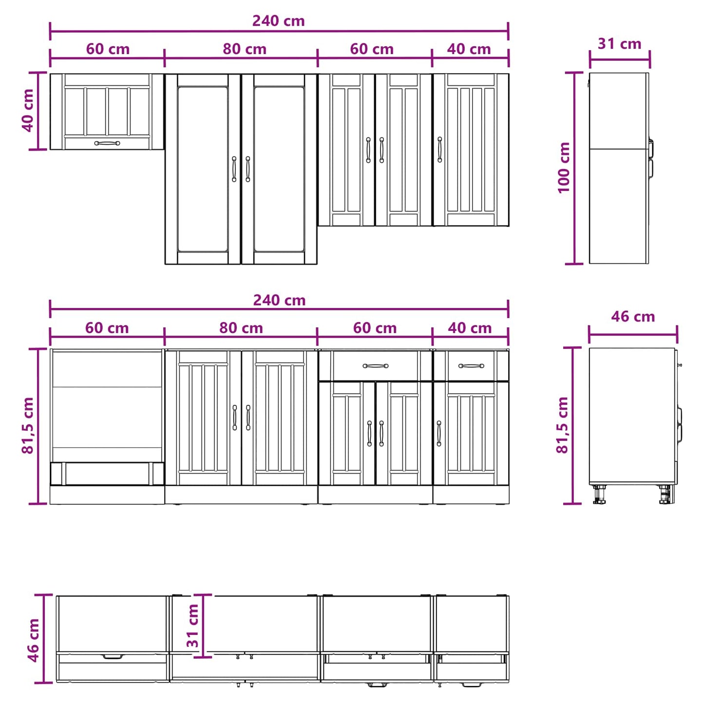 vidaXL Μονάδα κουζίνας LUCCA 8 pcs Γυαλιστερό Λευκό Επεξεργασμένο Ξύλο