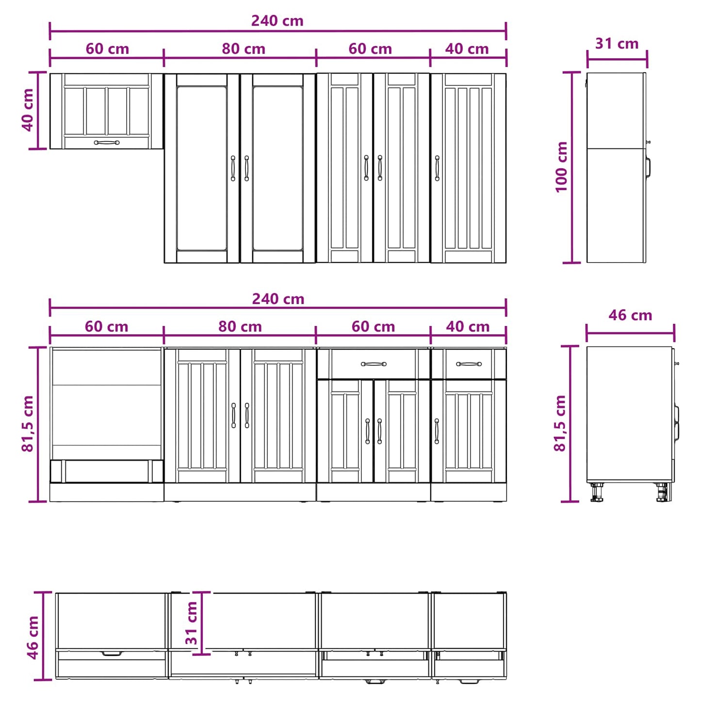 vidaXL Σέτ Ντουλαπιών με συρτάρι 8 pcs Λευκό Επεξεργασμένο ξύλο