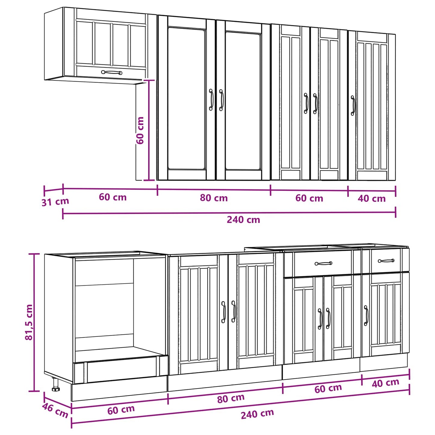 vidaXL Σέτ Ντουλαπιών με συρτάρι 8 pcs Λευκό Επεξεργασμένο ξύλο