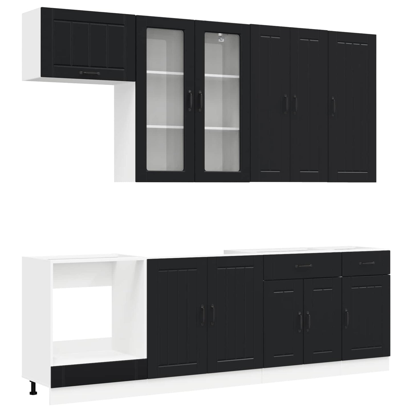 vidaXL Μονάδα κουζίνας LUCCA 8 pcs Μαύρο Επεξεργασμένο Ξύλο