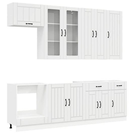 vidaXL Μονάδα κουζίνας LUCCA 8 pcs Γυαλιστερό Λευκό Επεξεργασμένο Ξύλο
