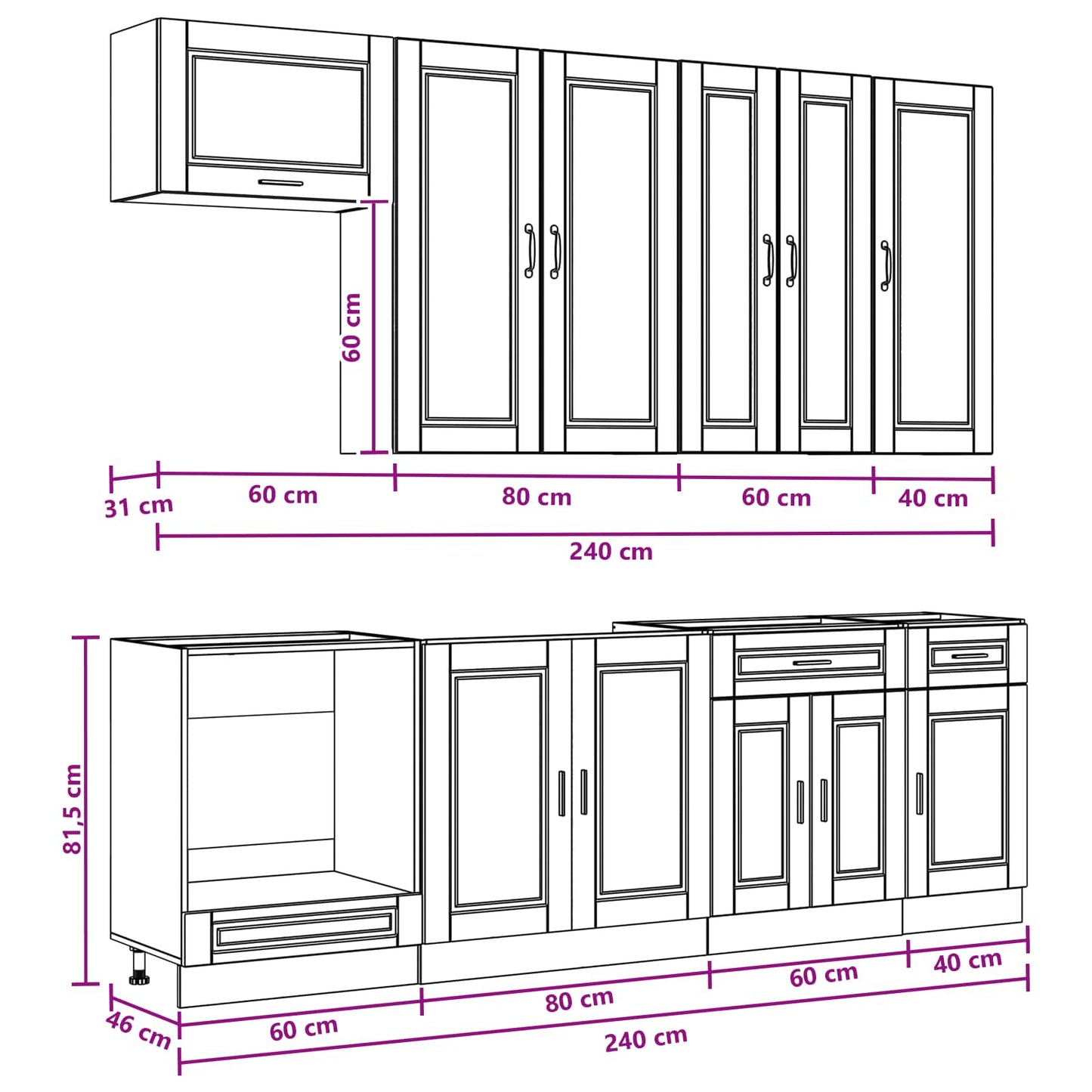vidaXL Σέτ Ντουλαπιών με συρτάρι 8 pcs Λευκό Επεξεργασμένο ξύλο