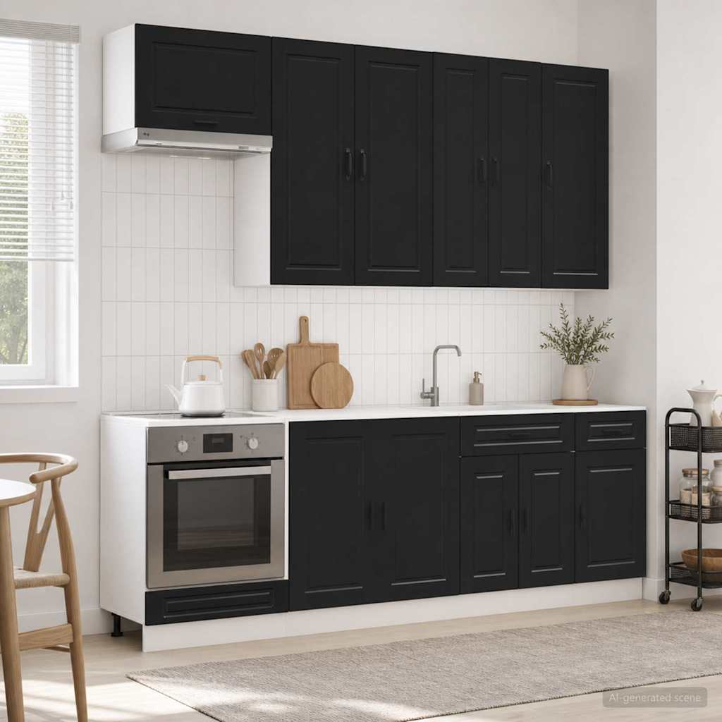 vidaXL Μονάδα κουζίνας PORTO 8 pcs Μαύρο Επεξεργασμένο Ξύλο