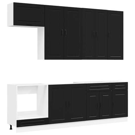 vidaXL Μονάδα κουζίνας PORTO 8 pcs Μαύρο Επεξεργασμένο Ξύλο