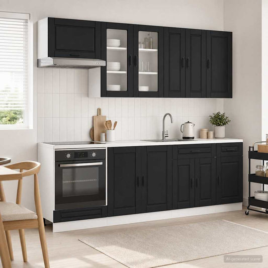 vidaXL Μονάδα κουζίνας PORTO 8 pcs Μαύρο Επεξεργασμένο Ξύλο