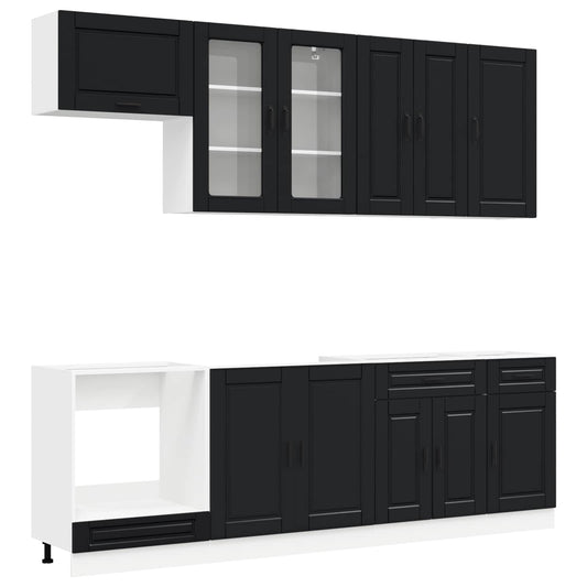 vidaXL Μονάδα κουζίνας PORTO 8 pcs Μαύρο Επεξεργασμένο Ξύλο