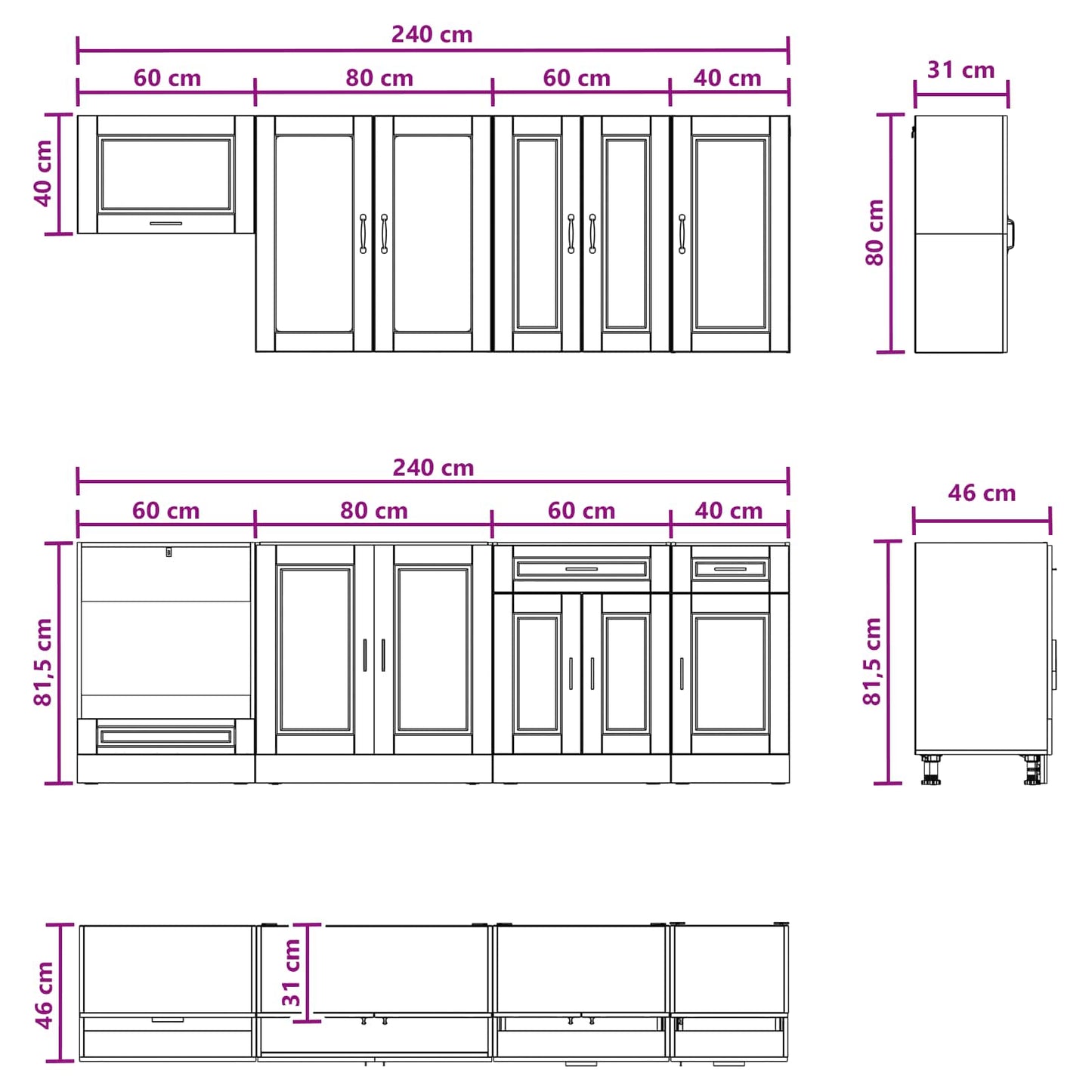 vidaXL Μονάδα κουζίνας PORTO 8 pcs Μαύρο Επεξεργασμένο Ξύλο