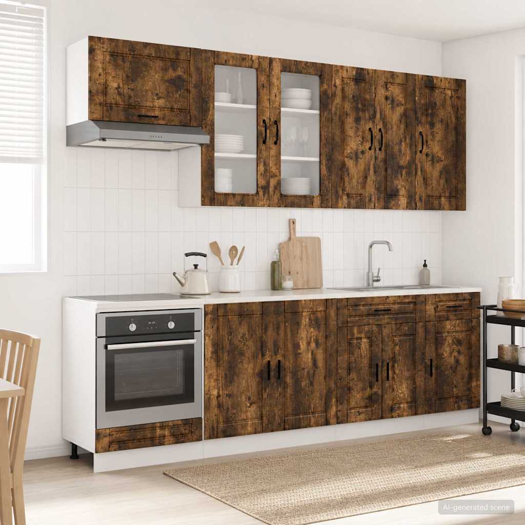vidaXL Μονάδα κουζίνας PORTO 8 pcs Καπνισμένο Ξύλο Δρυός