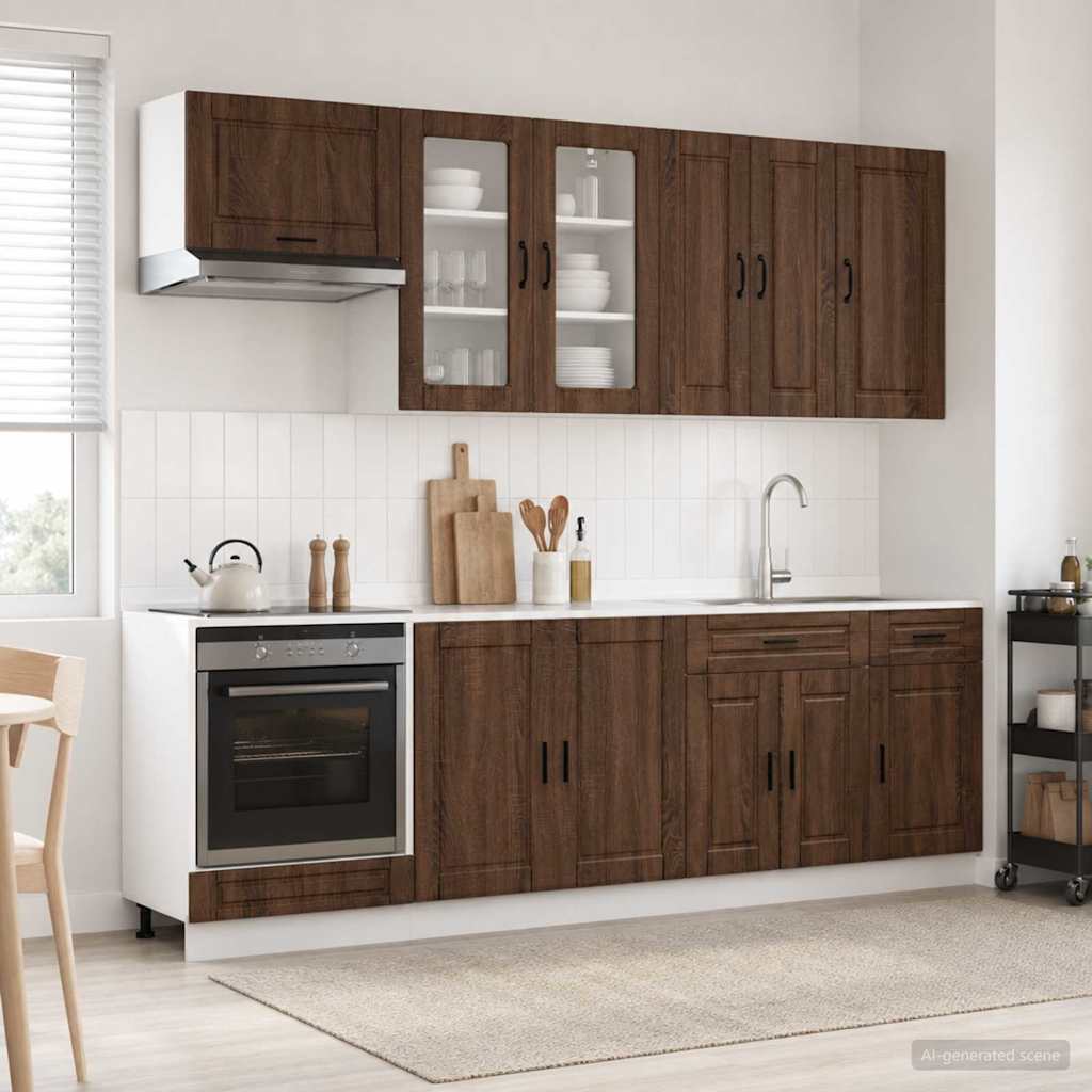 vidaXL Μονάδα κουζίνας PORTO 8 pcs Καφέ Ξύλο Δρυός Επεξεργασμένο Ξύλο
