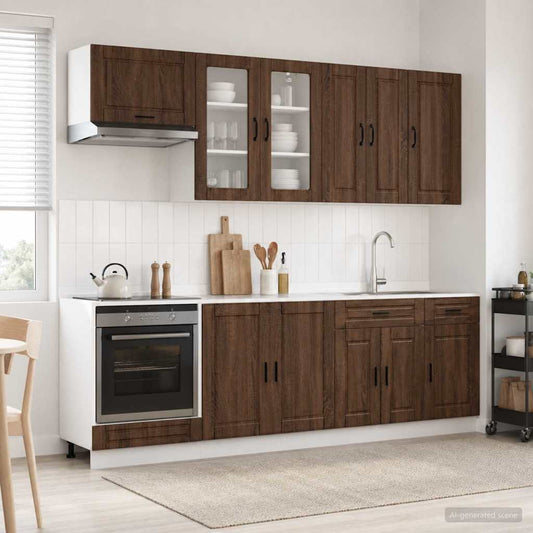 vidaXL Μονάδα κουζίνας PORTO 8 pcs Καφέ Ξύλο Δρυός Επεξεργασμένο Ξύλο