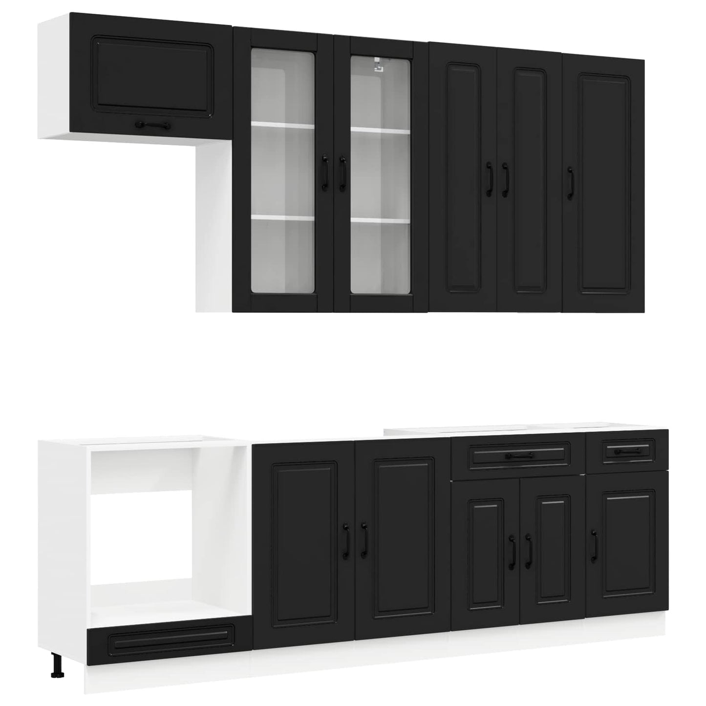 vidaXL Μονάδα κουζίνας KALMAR 8 pcs Μαύρο Επεξεργασμένο Ξύλο