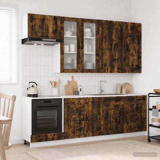 vidaXL Μονάδα κουζίνας KALMAR 8 pcs Καπνισμένο Ξύλο Δρυός