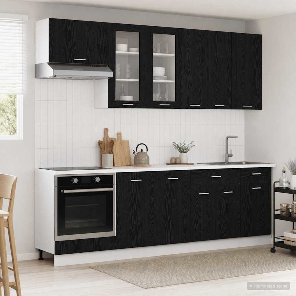 vidaXL Μονάδα κουζίνας LYON 8 pcs Μαύρη Δρυς Επεξεργασμένο Ξύλο