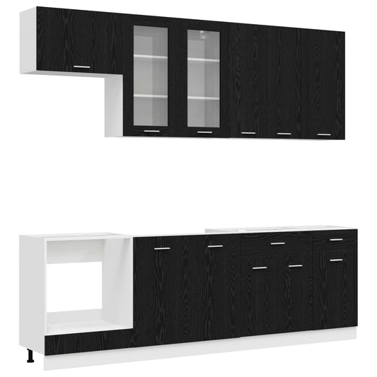 vidaXL Μονάδα κουζίνας LYON 8 pcs Μαύρη Δρυς Επεξεργασμένο Ξύλο