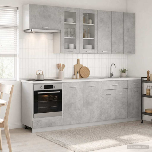 vidaXL Μονάδα κουζίνας LYON 8 pcs Γκρι Σκυροδέματος Επεξεργασμένο Ξύλο