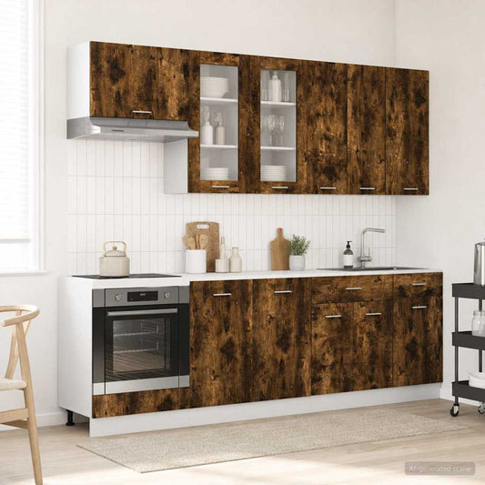 vidaXL Μονάδα κουζίνας LYON 8 pcs Καπνισμένο Ξύλο Δρυός