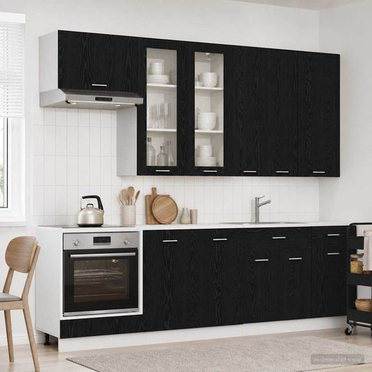 vidaXL Μονάδα κουζίνας LYON 8 pcs Μαύρη Δρυς Επεξεργασμένο Ξύλο