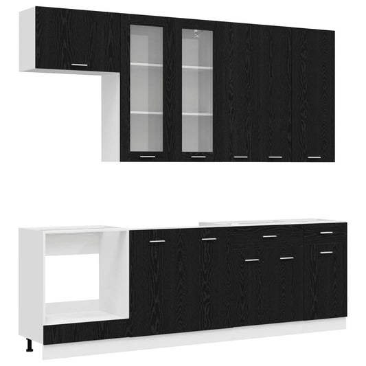 vidaXL Μονάδα κουζίνας LYON 8 pcs Μαύρη Δρυς Επεξεργασμένο Ξύλο