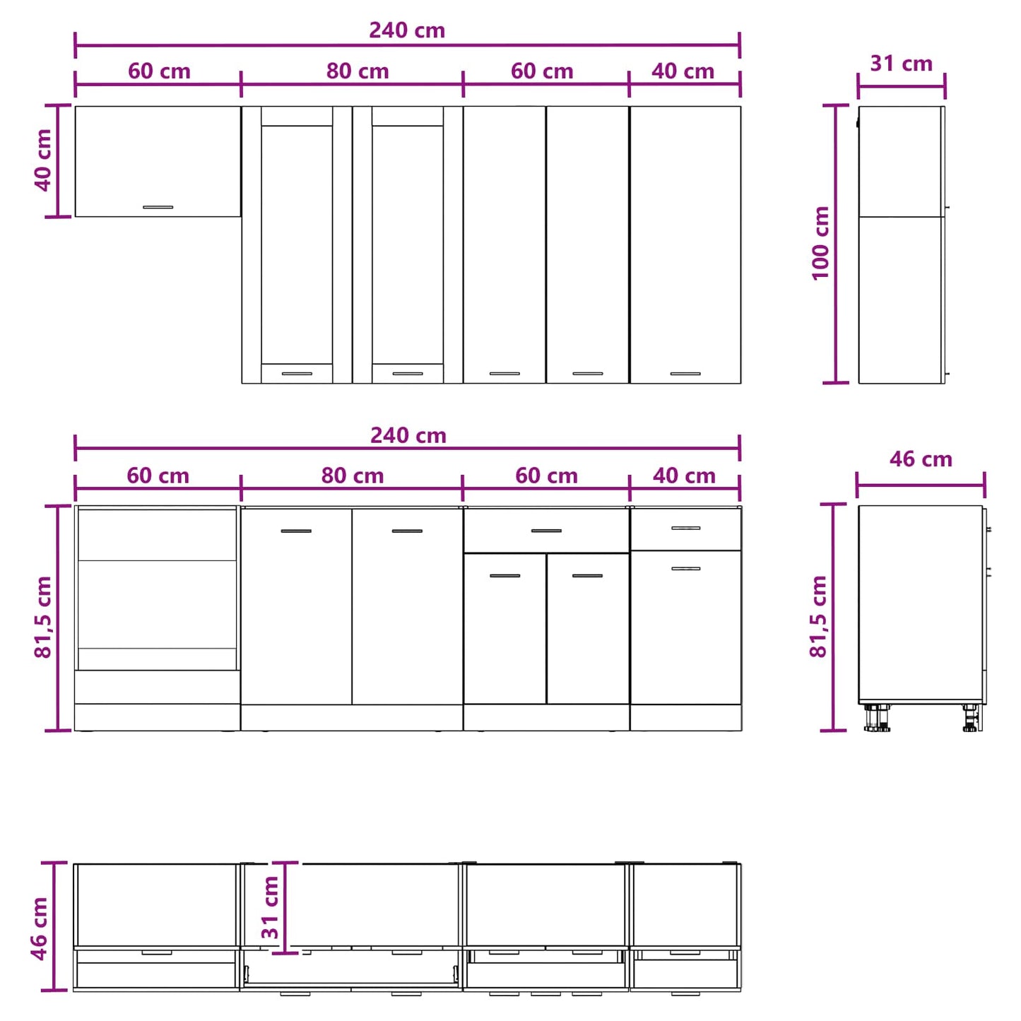 vidaXL Μονάδα κουζίνας LYON 8 pcs Μαύρη Δρυς Επεξεργασμένο Ξύλο
