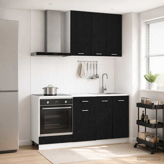 vidaXL Μονάδα κουζίνας LYON 5 pcs Μαύρη Δρυς Επεξεργασμένο Ξύλο