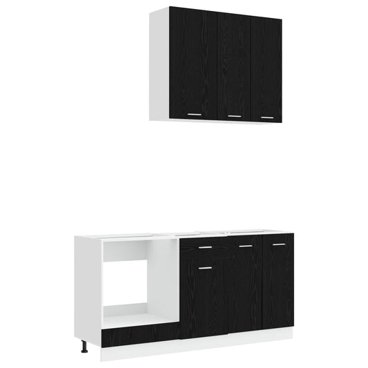 vidaXL Μονάδα κουζίνας LYON 5 pcs Μαύρη Δρυς Επεξεργασμένο Ξύλο