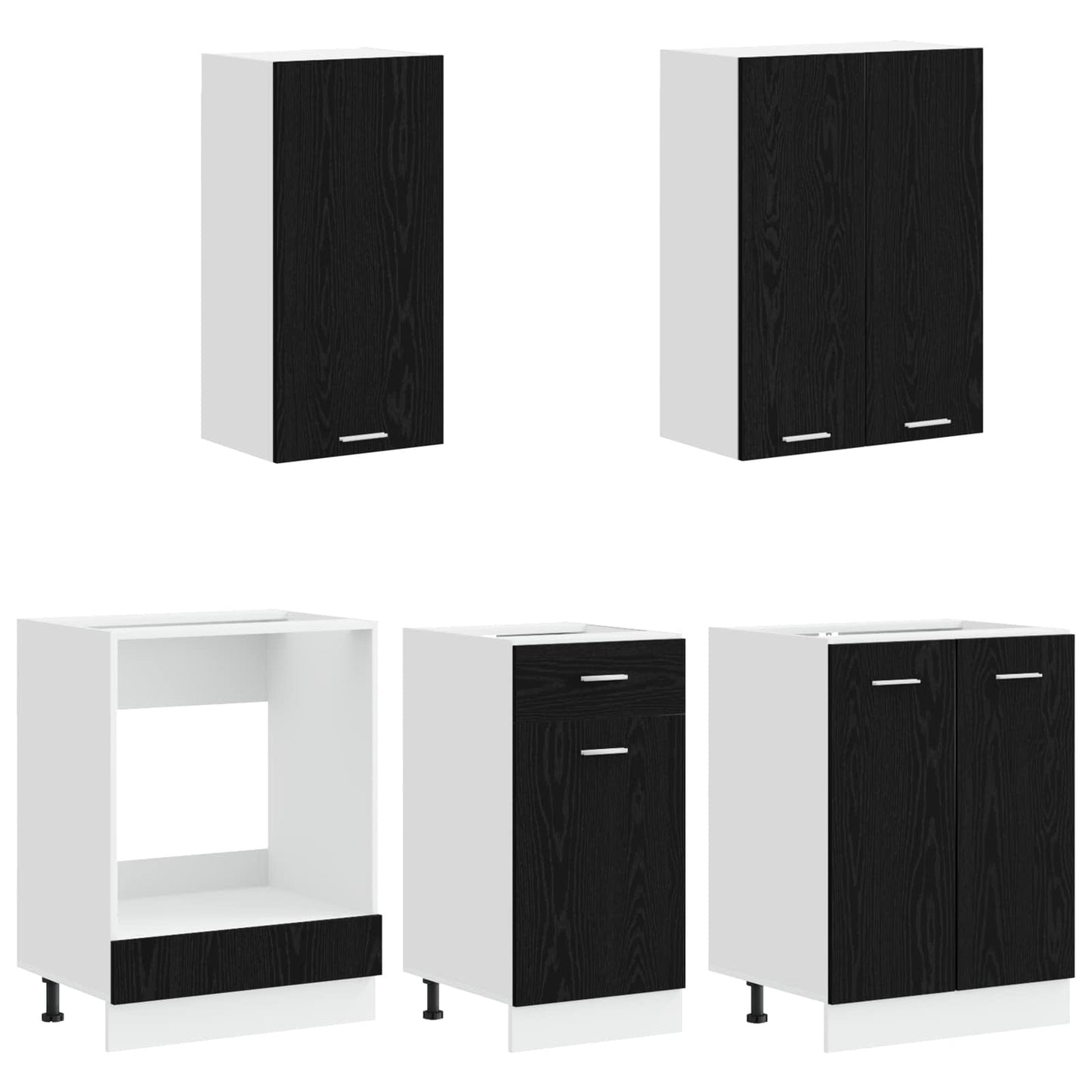 vidaXL Μονάδα κουζίνας LYON 5 pcs Μαύρη Δρυς Επεξεργασμένο Ξύλο