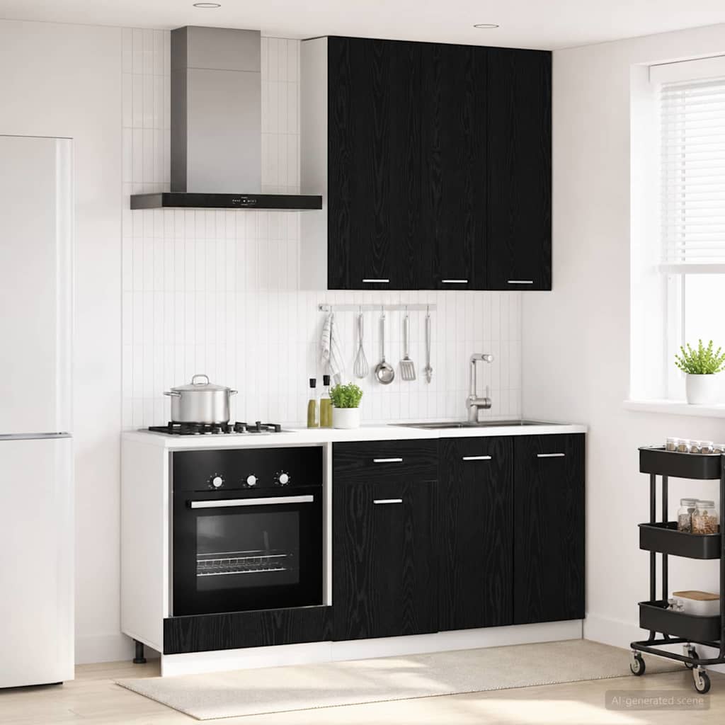 vidaXL Μονάδα κουζίνας LYON 5 pcs Μαύρη Δρυς Επεξεργασμένο Ξύλο