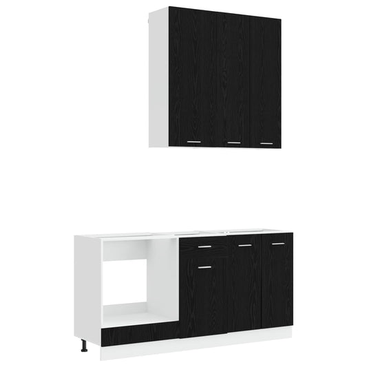 vidaXL Μονάδα κουζίνας LYON 5 pcs Μαύρη Δρυς Επεξεργασμένο Ξύλο