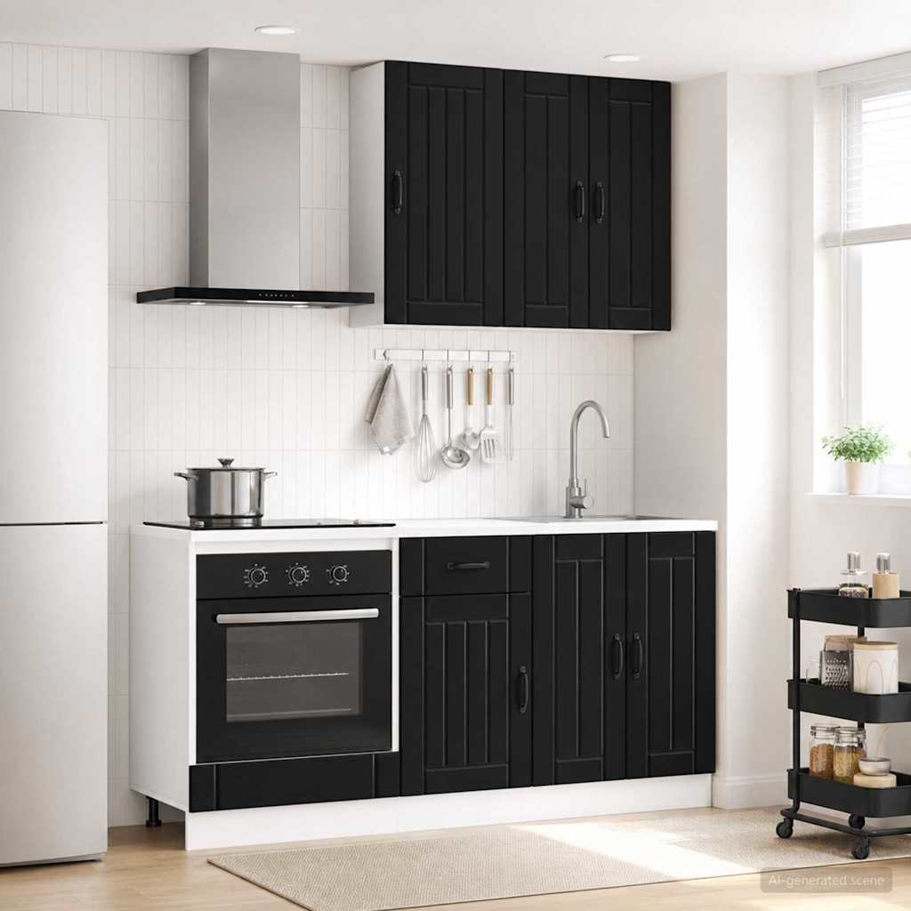 vidaXL Μονάδα κουζίνας LUCCA 5 pcs Μαύρο Επεξεργασμένο Ξύλο