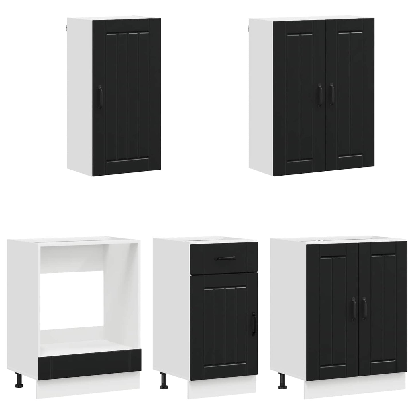 vidaXL Μονάδα κουζίνας LUCCA 5 pcs Μαύρο Επεξεργασμένο Ξύλο