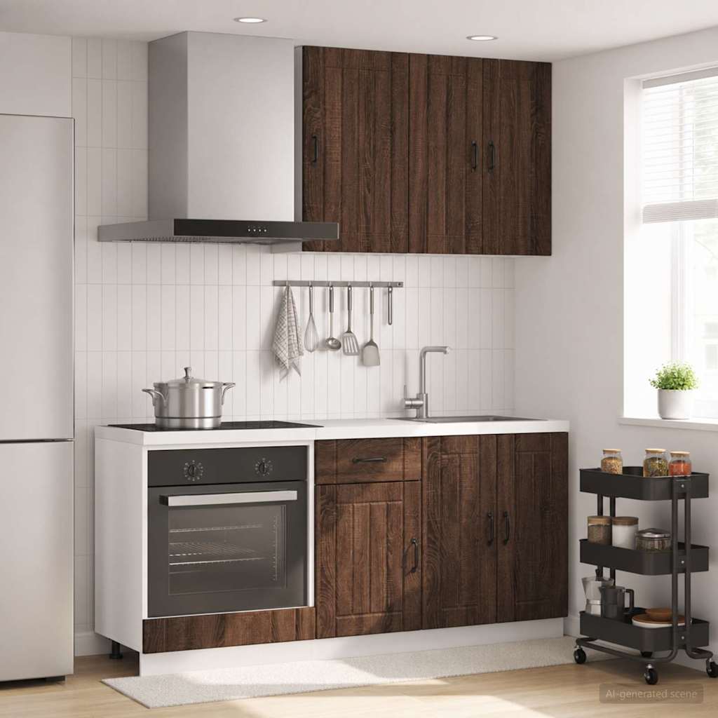 vidaXL Μονάδα κουζίνας LUCCA 5 pcs Καφέ Ξύλο Δρυός Επεξεργασμένο Ξύλο