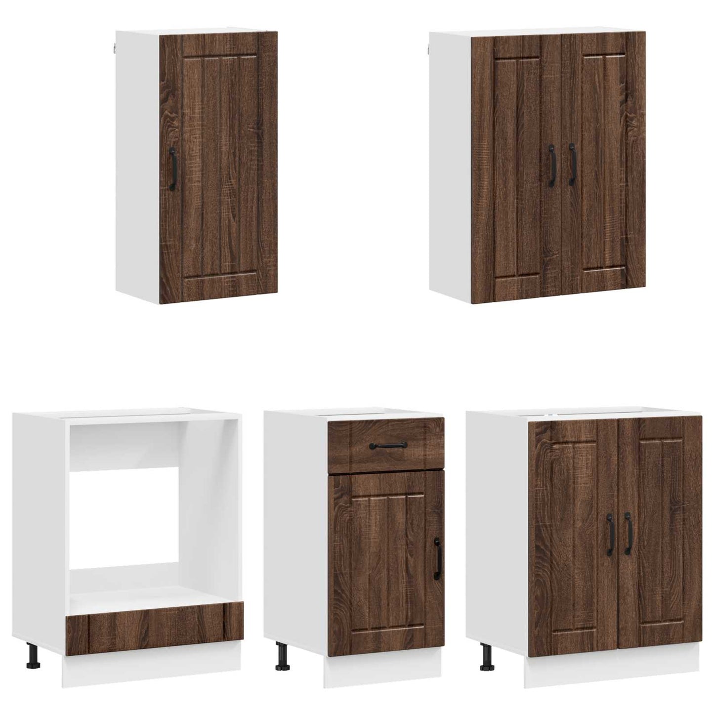 vidaXL Μονάδα κουζίνας LUCCA 5 pcs Καφέ Ξύλο Δρυός Επεξεργασμένο Ξύλο