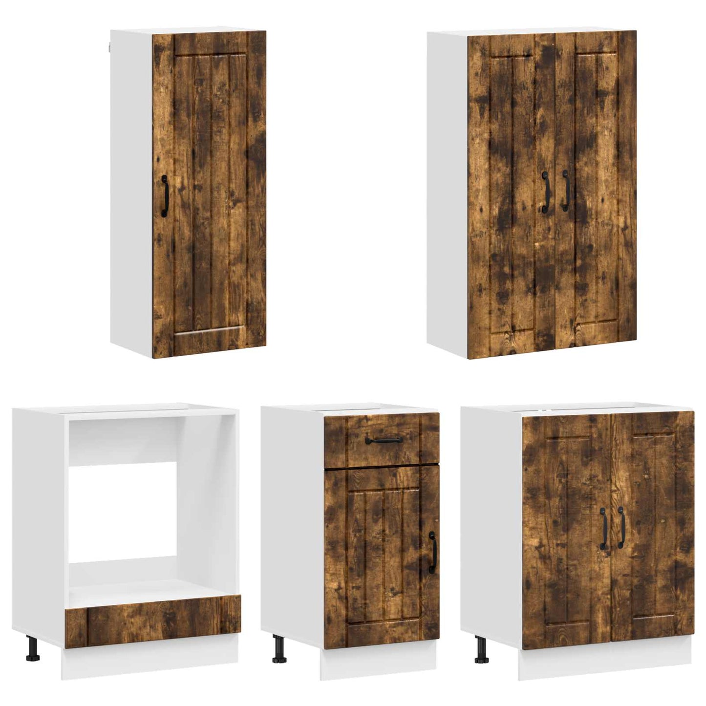 vidaXL Μονάδα κουζίνας LUCCA 5 pcs Καπνισμένο Ξύλο Δρυός