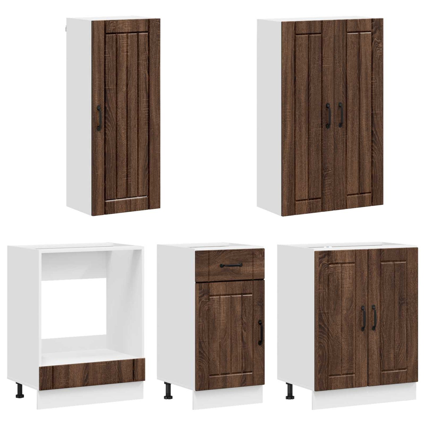 vidaXL Μονάδα κουζίνας LUCCA 5 pcs Καφέ Ξύλο Δρυός Επεξεργασμένο Ξύλο
