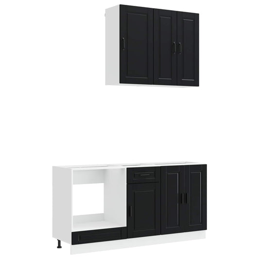 vidaXL Μονάδα κουζίνας PORTO 5 pcs Μαύρο Επεξεργασμένο Ξύλο