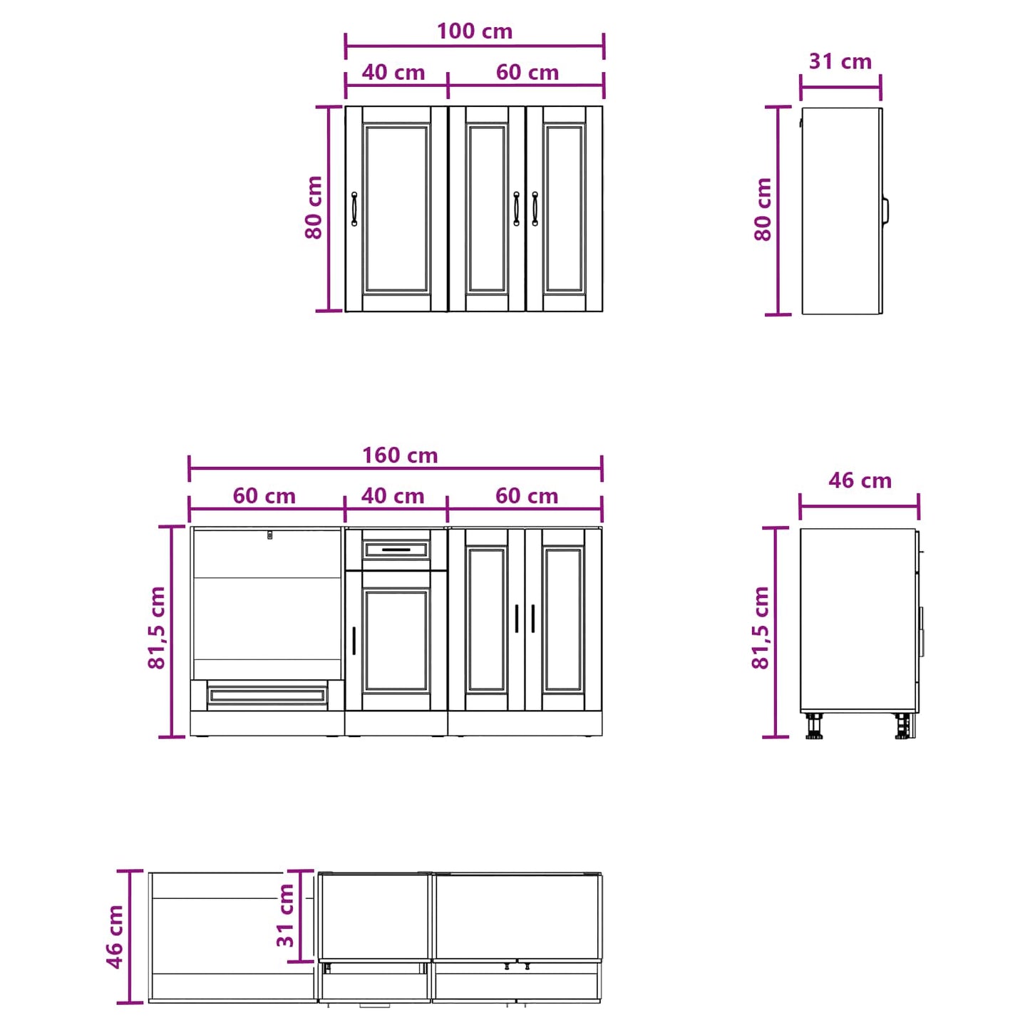 vidaXL Μονάδα κουζίνας PORTO 5 pcs Γκρι Sonoma Επεξεργασμένο Ξύλο
