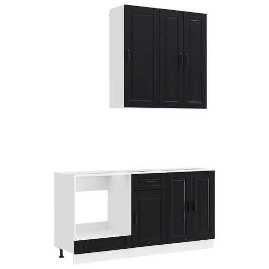 vidaXL Μονάδα κουζίνας PORTO 5 pcs Μαύρο Επεξεργασμένο Ξύλο