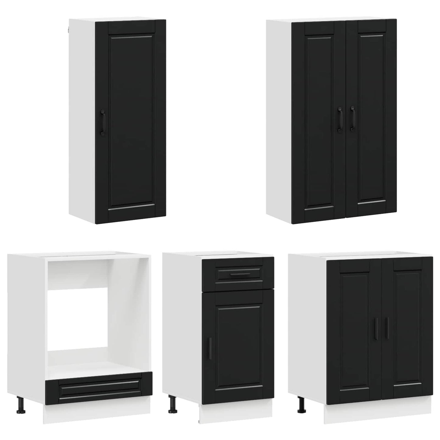 vidaXL Μονάδα κουζίνας PORTO 5 pcs Μαύρο Επεξεργασμένο Ξύλο