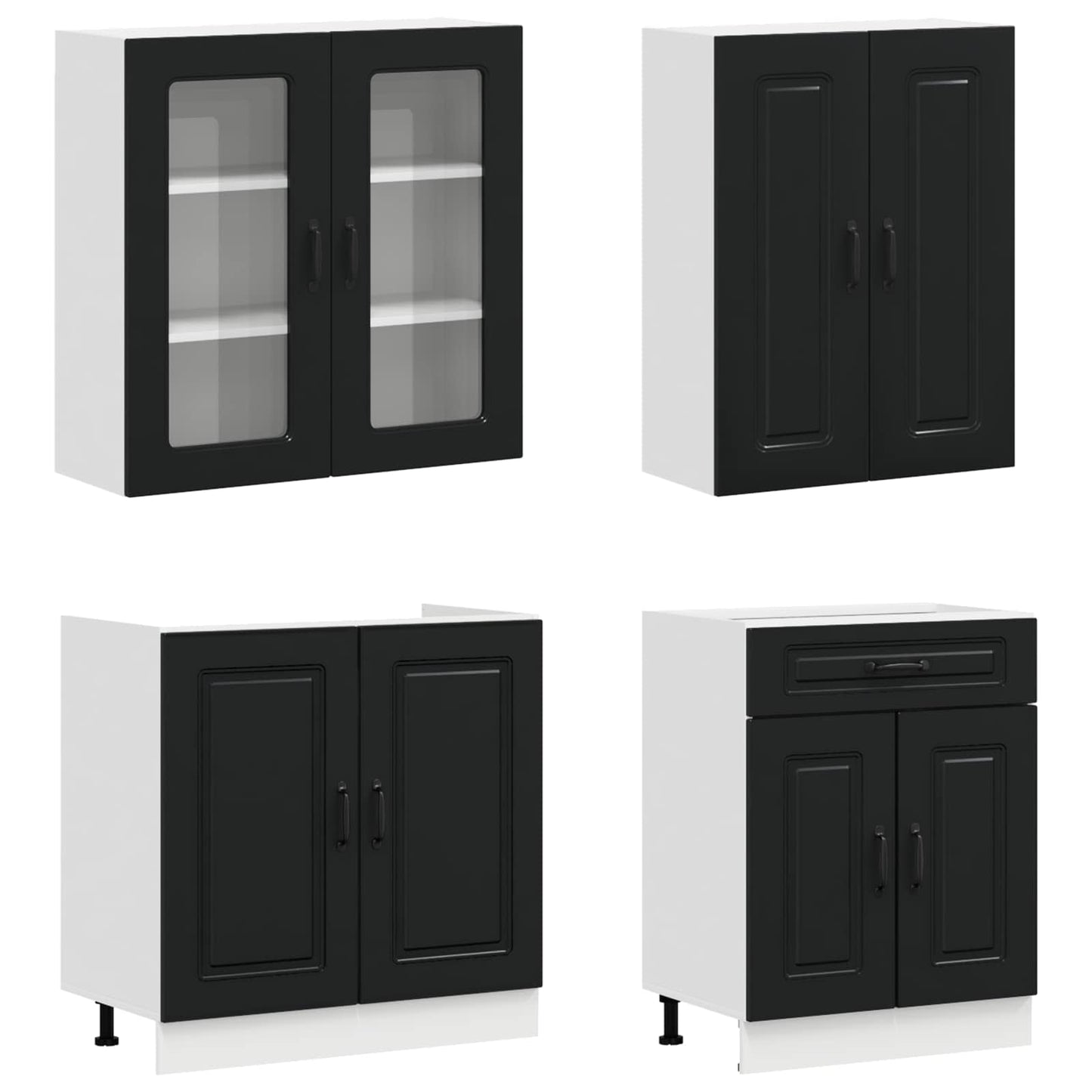 vidaXL Μονάδα κουζίνας KALMAR 4 pcs Μαύρο Επεξεργασμένο Ξύλο