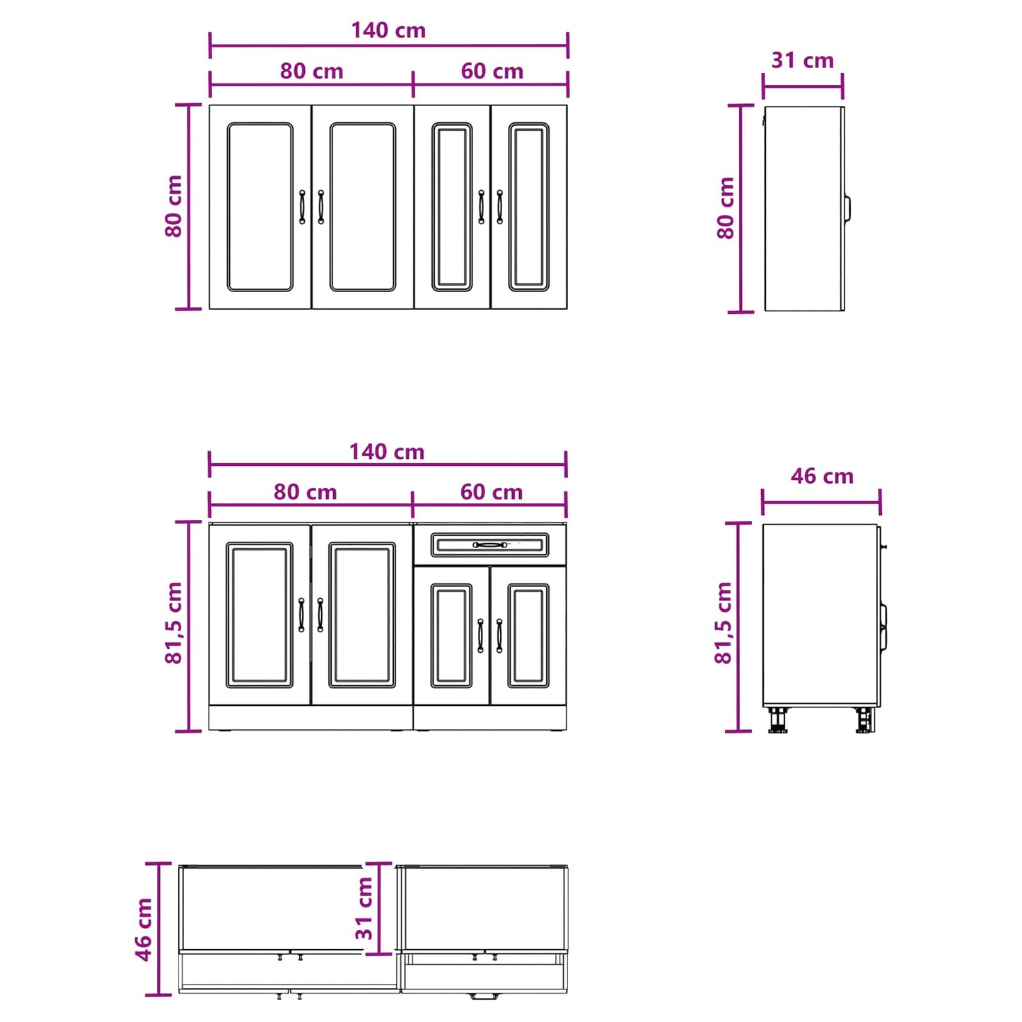 vidaXL Μονάδα κουζίνας KALMAR 4 pcs Παλαιωμένο ξύλο Επεξεργασμένο Ξύλο