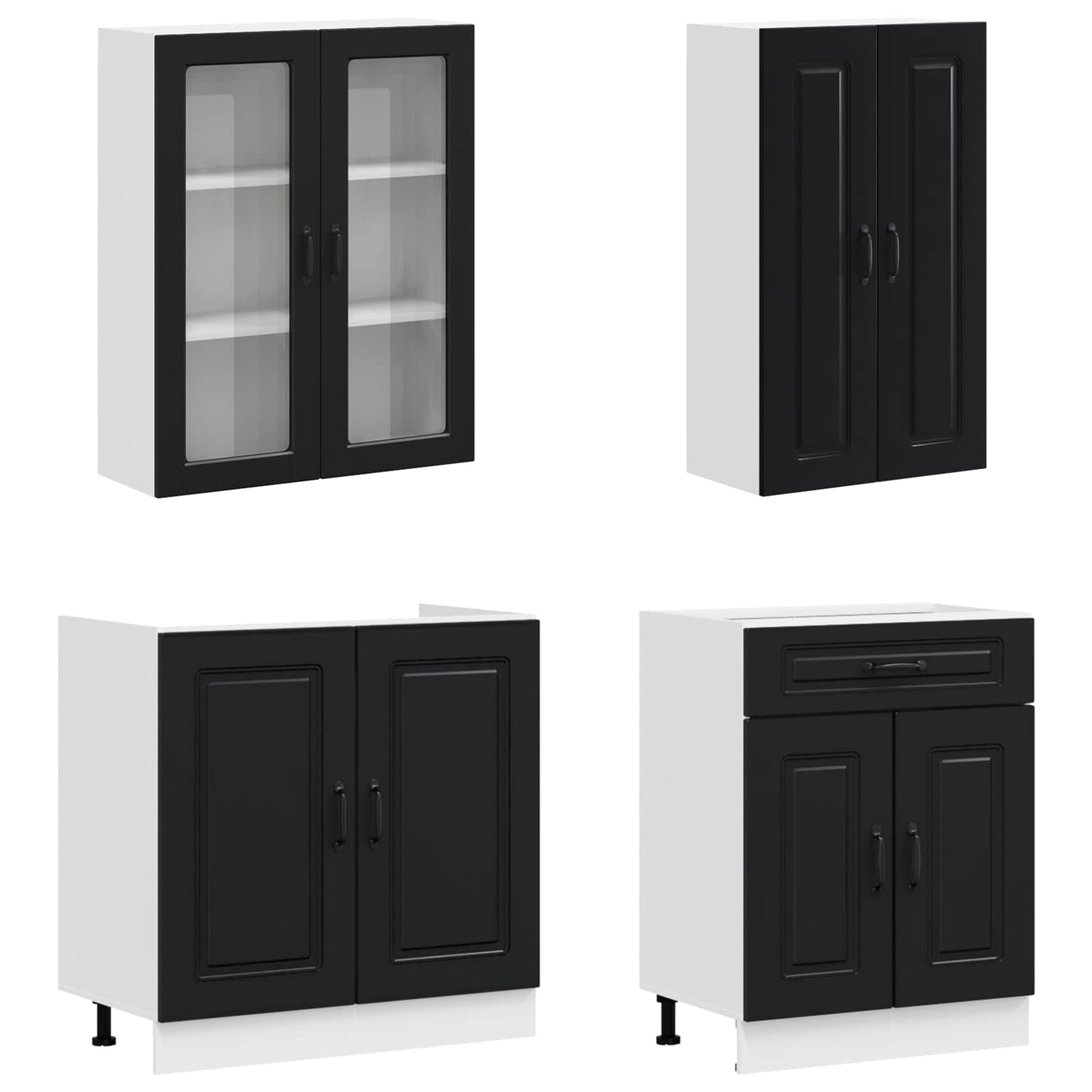 vidaXL Μονάδα κουζίνας KALMAR 4 pcs Μαύρο Επεξεργασμένο Ξύλο