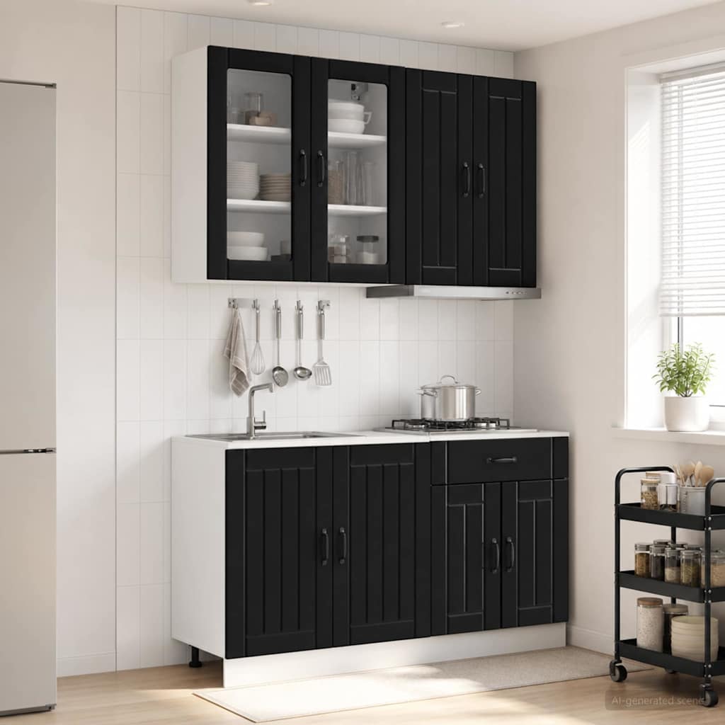 vidaXL Μονάδα κουζίνας LUCCA 4 pcs Μαύρο Επεξεργασμένο Ξύλο