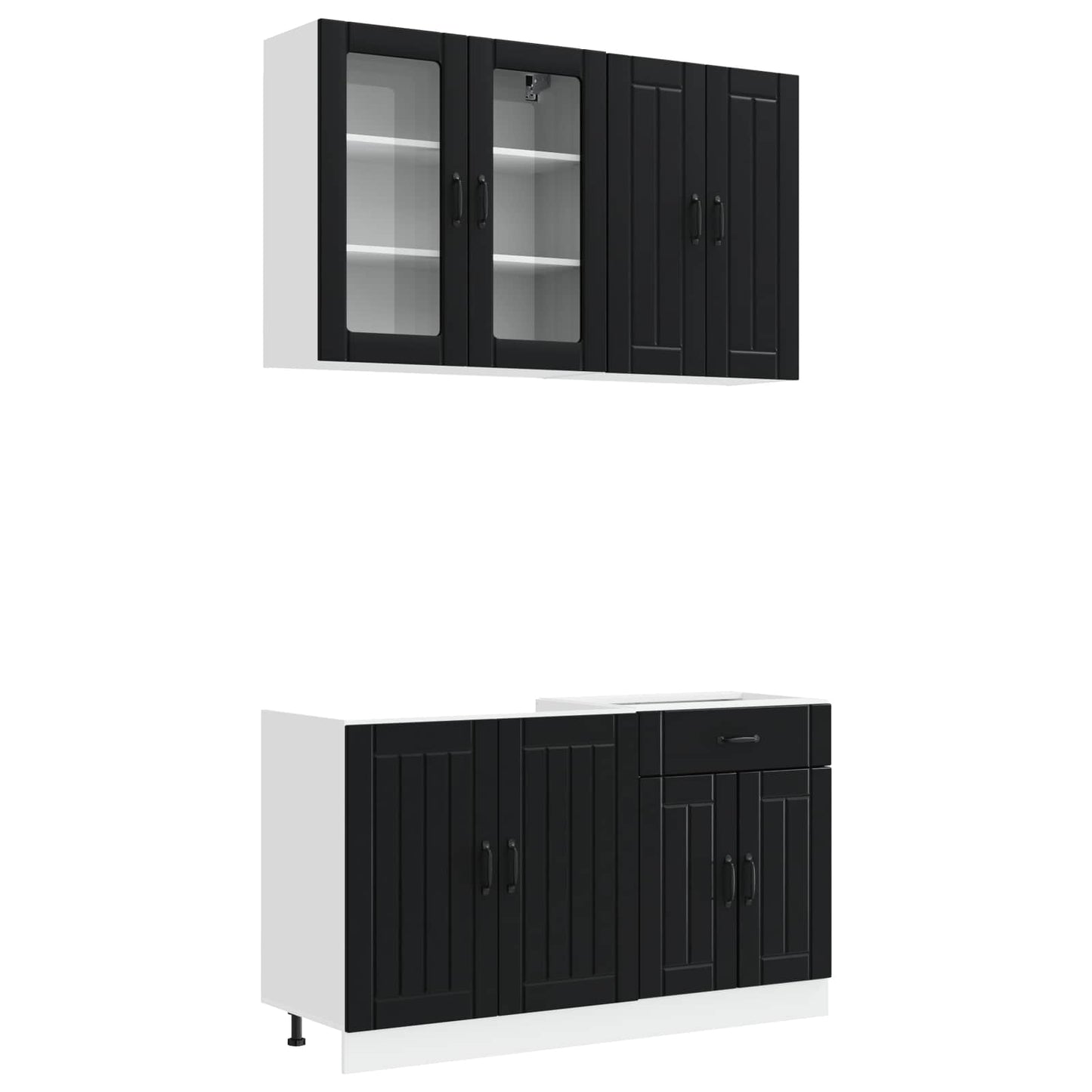 vidaXL Μονάδα κουζίνας LUCCA 4 pcs Μαύρο Επεξεργασμένο Ξύλο