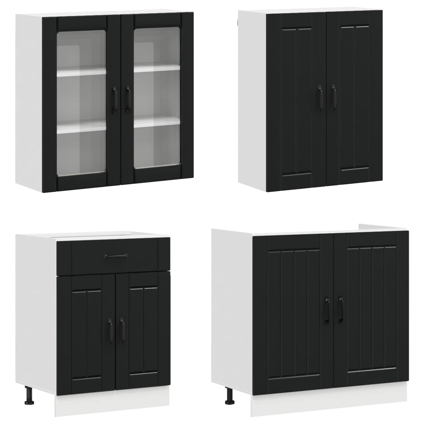 vidaXL Μονάδα κουζίνας LUCCA 4 pcs Μαύρο Επεξεργασμένο Ξύλο