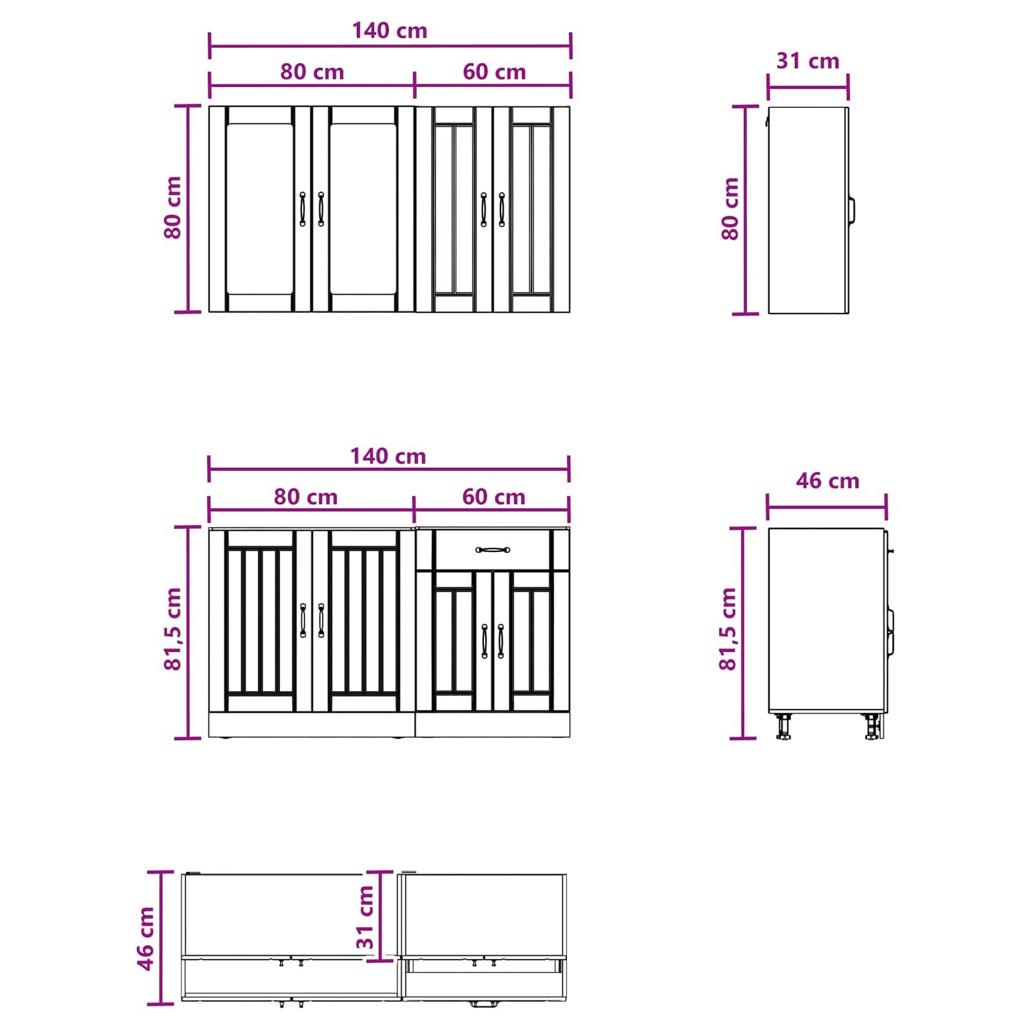 vidaXL Μονάδα κουζίνας LUCCA 4 pcs Γυαλιστερό Λευκό Επεξεργασμένο Ξύλο