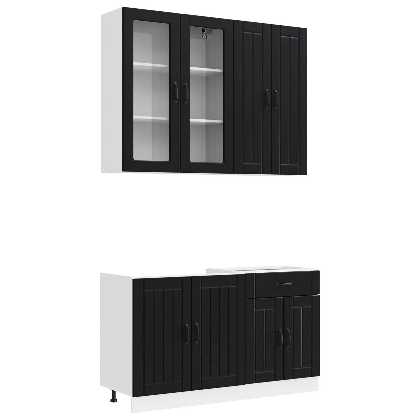 vidaXL Μονάδα κουζίνας LUCCA 4 pcs Μαύρο Επεξεργασμένο Ξύλο