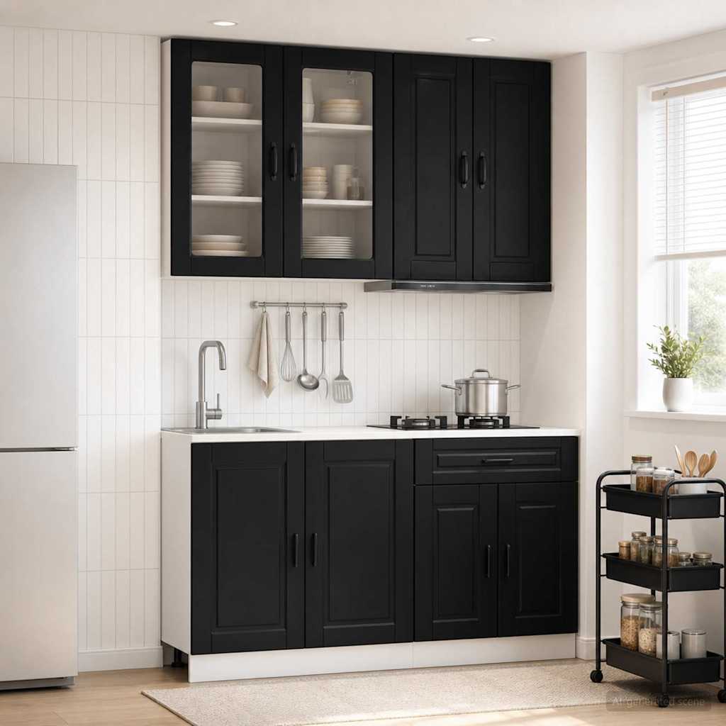 vidaXL Μονάδα κουζίνας PORTO 4 pcs Μαύρο Επεξεργασμένο Ξύλο