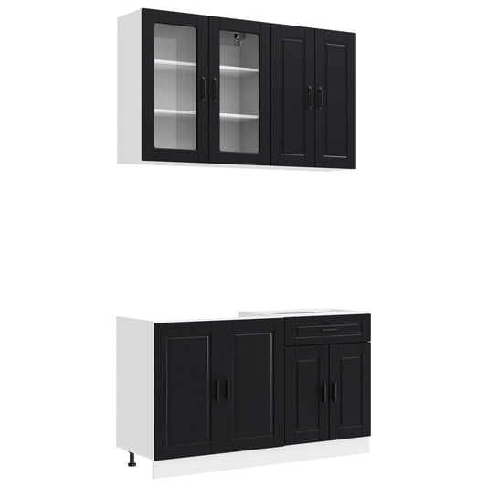 vidaXL Μονάδα κουζίνας PORTO 4 pcs Μαύρο Επεξεργασμένο Ξύλο