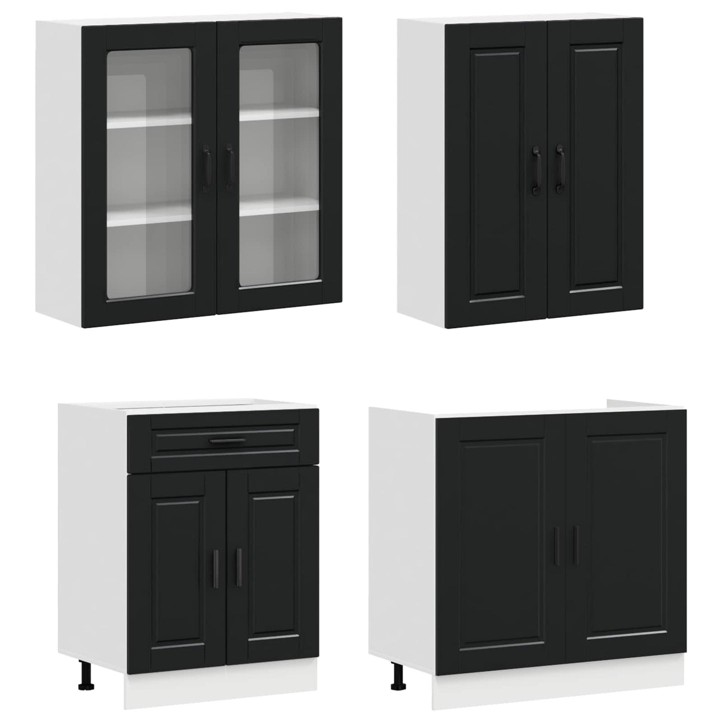 vidaXL Μονάδα κουζίνας PORTO 4 pcs Μαύρο Επεξεργασμένο Ξύλο